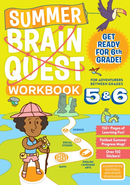 Summer Brain Quest 5&6 workbook cover with illustrated girl wearing an explorer costume holding binoculars